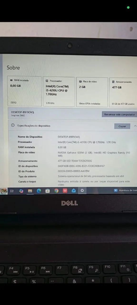 Notebook Dell i5 8gb ram placa vídeo NVidia  - Foto 4