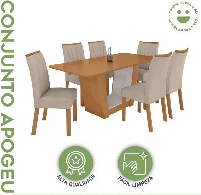 Mesa de Jantar 6 Cadeiras Com Tampo 1,70m Amendôa - Foto 2