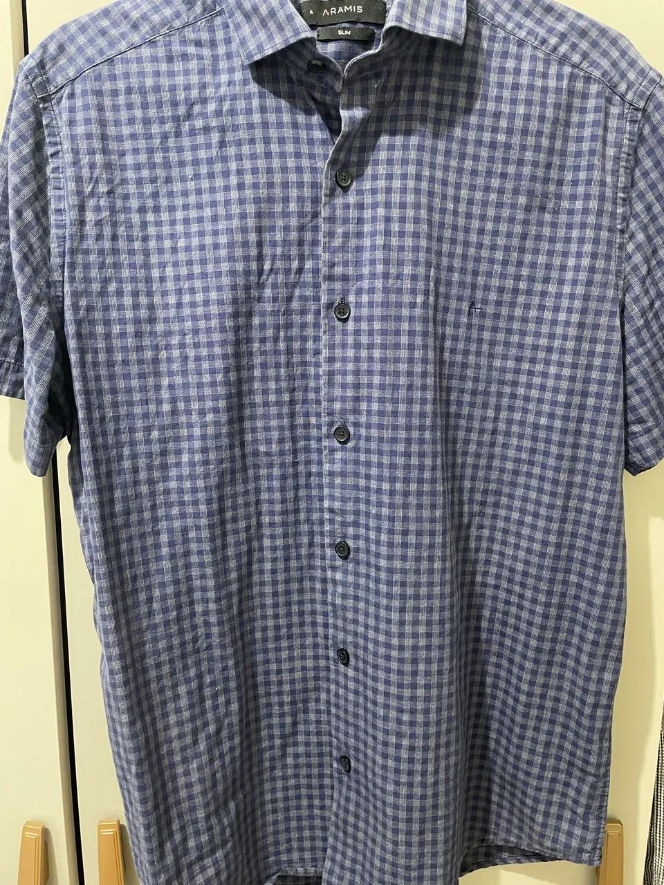 Camisa Aramis Slim Manga Curta Xadrez Azul 