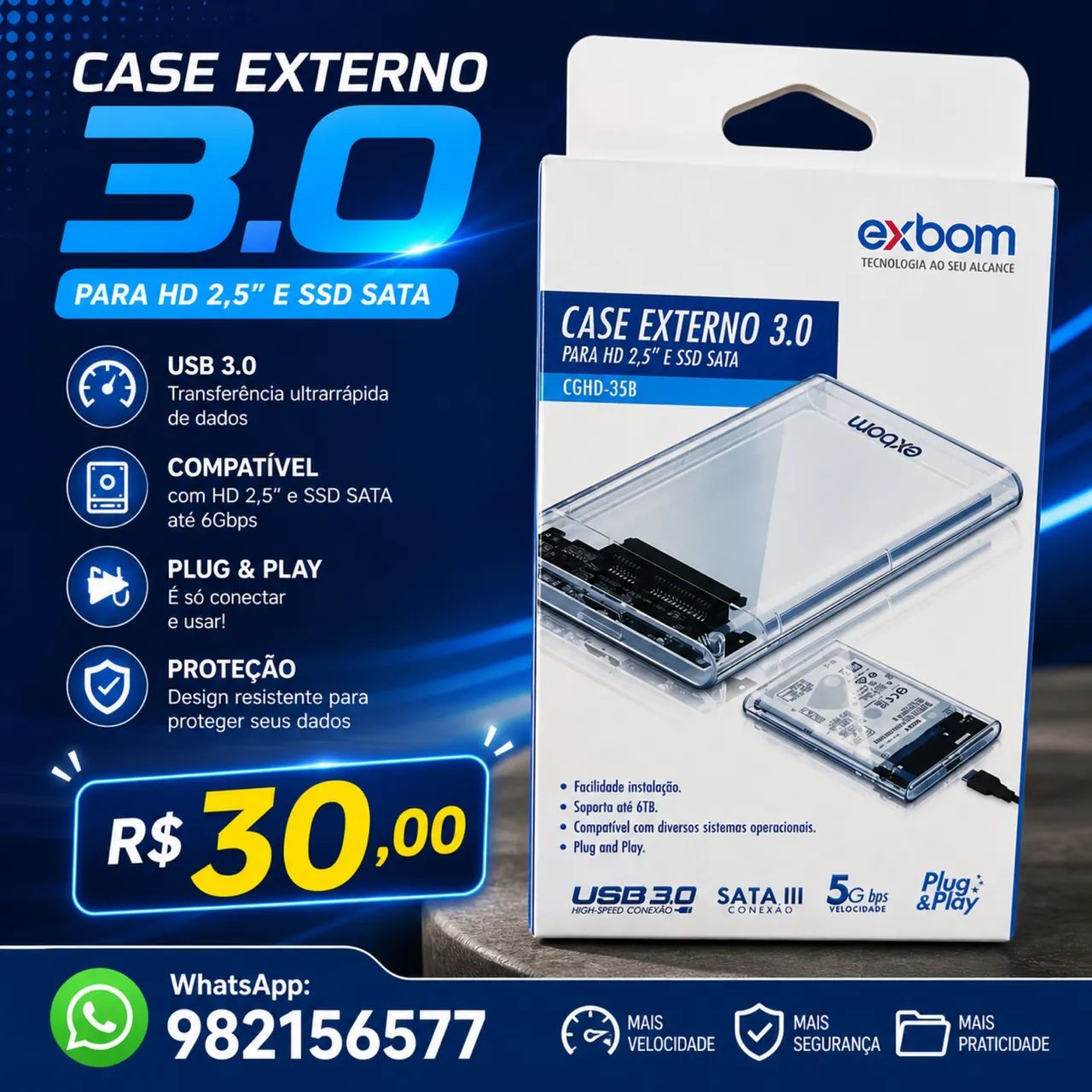 CASE EXTERNO 3.0 PARA HD 2,5" E SSD SATA