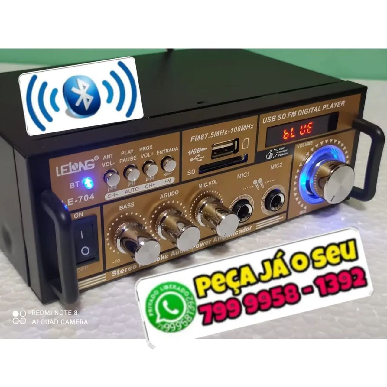 Amplificador  e karaokê multimidia, Bluetooth para até 4 microfones 120 w , 
