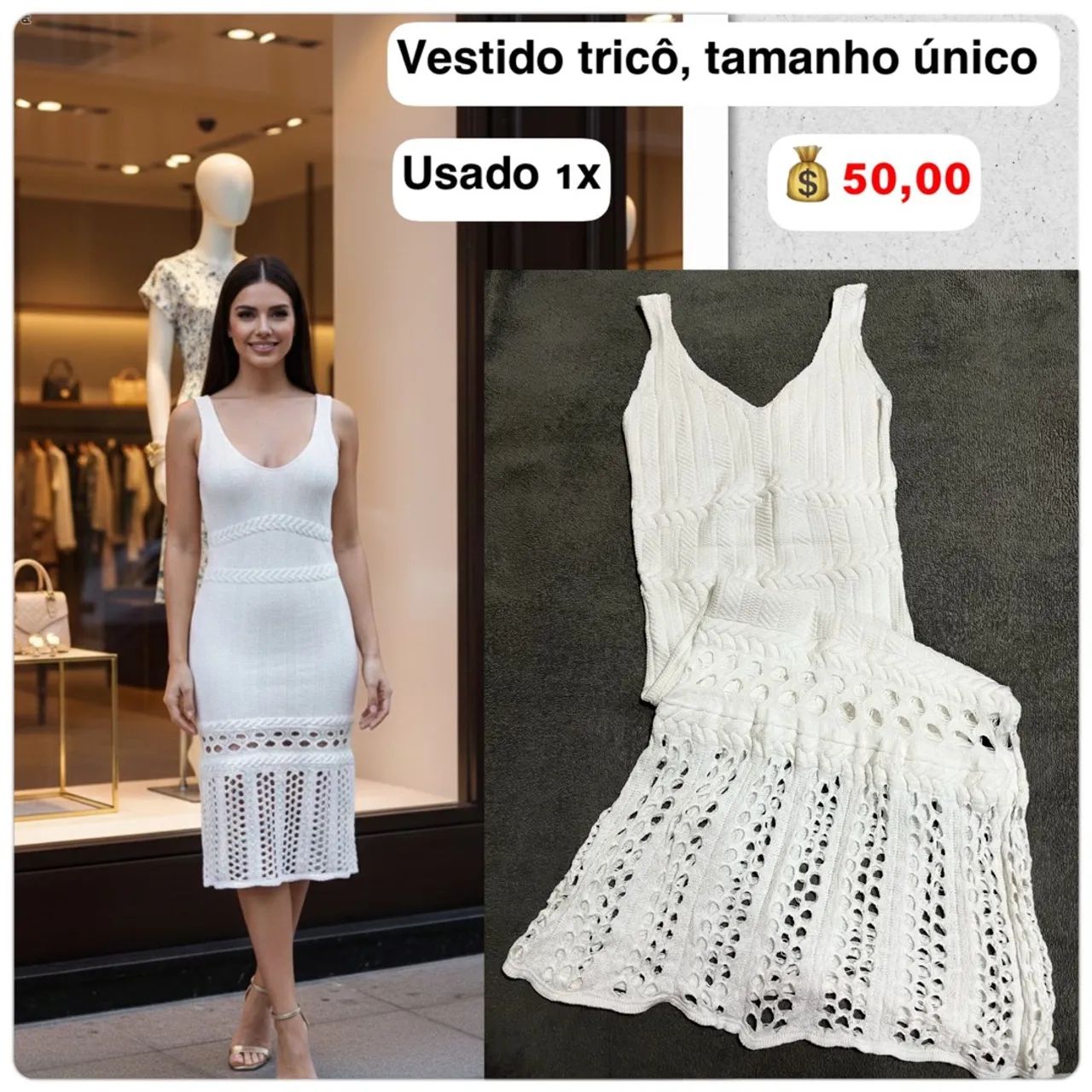 Vestido branco de tricô 