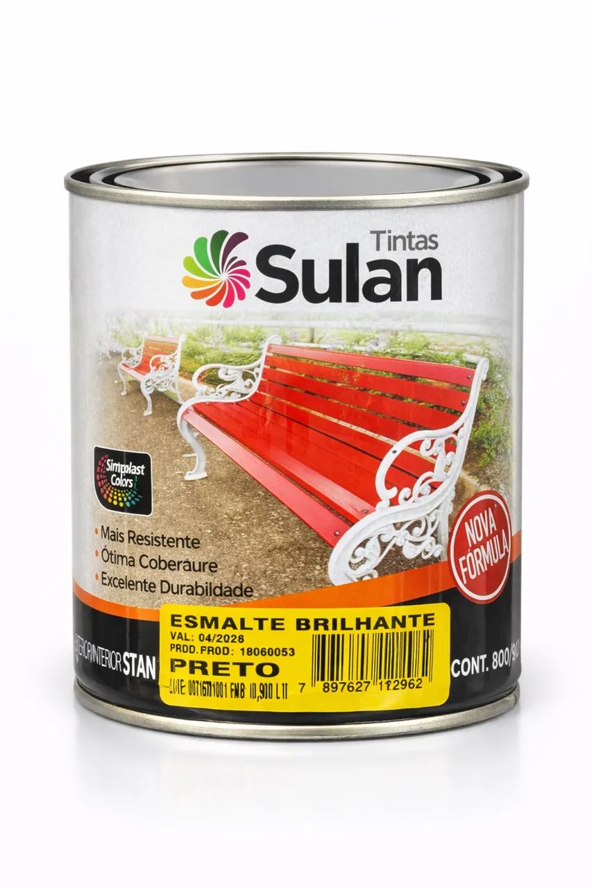 Esmalte Brilhante Preto Sulan 900ml Alta Durabilidade Uso Interno/Externo