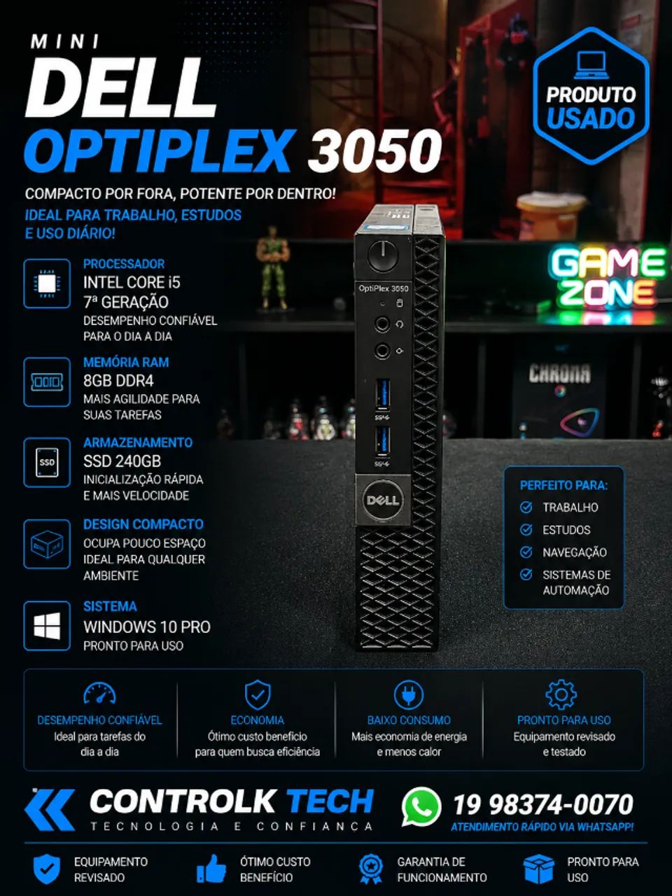 Mini Dell Optiplex 3050 i5 7º Geração / 8GB RAM/ SSD 240GB