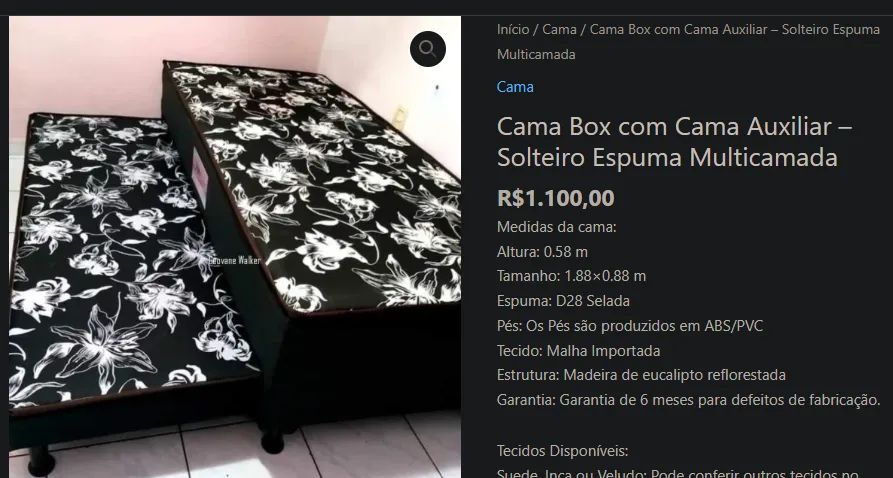 Cama Box com Cama Auxiliar - Solteiro Espuma Multicamada R$1.100,00  Medidas da cama: Altu