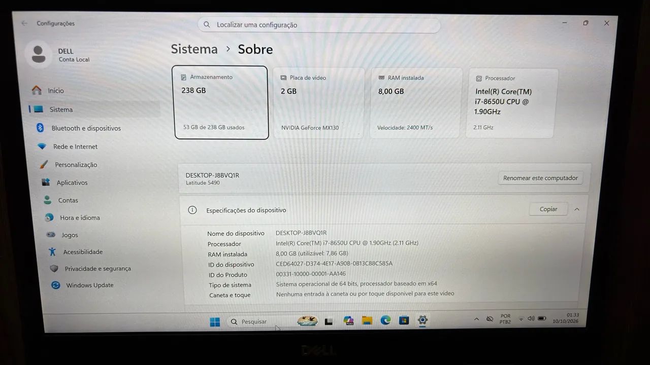 Notebook Dell i7 8ª Latitude 5490 - Foto 4