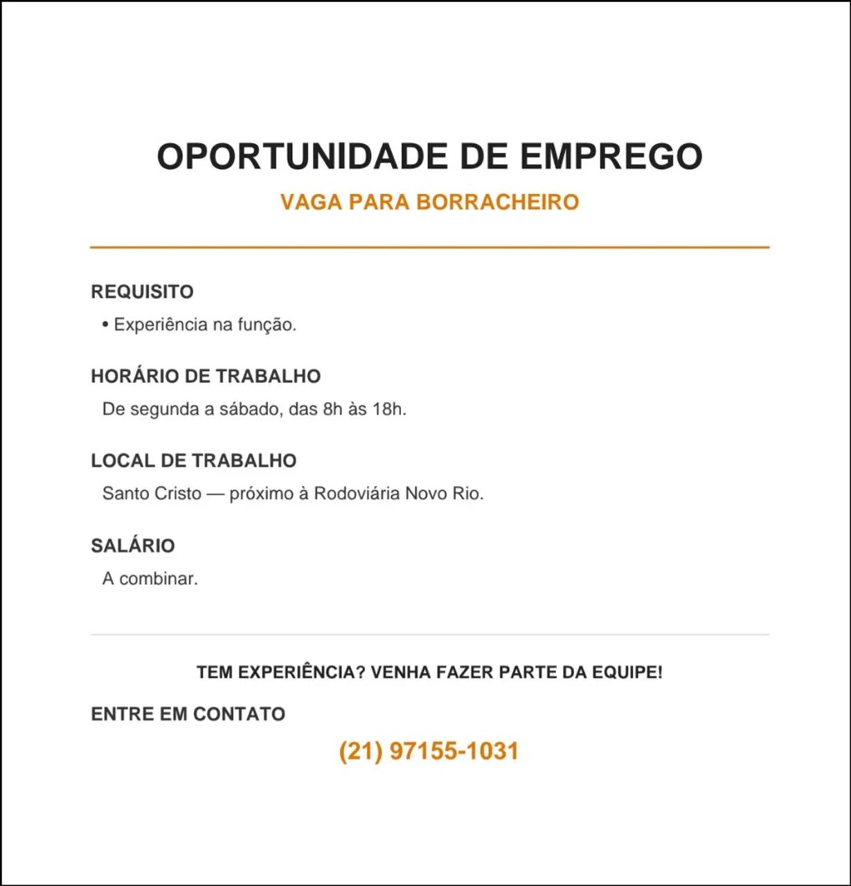 Vaga para borracheiro 