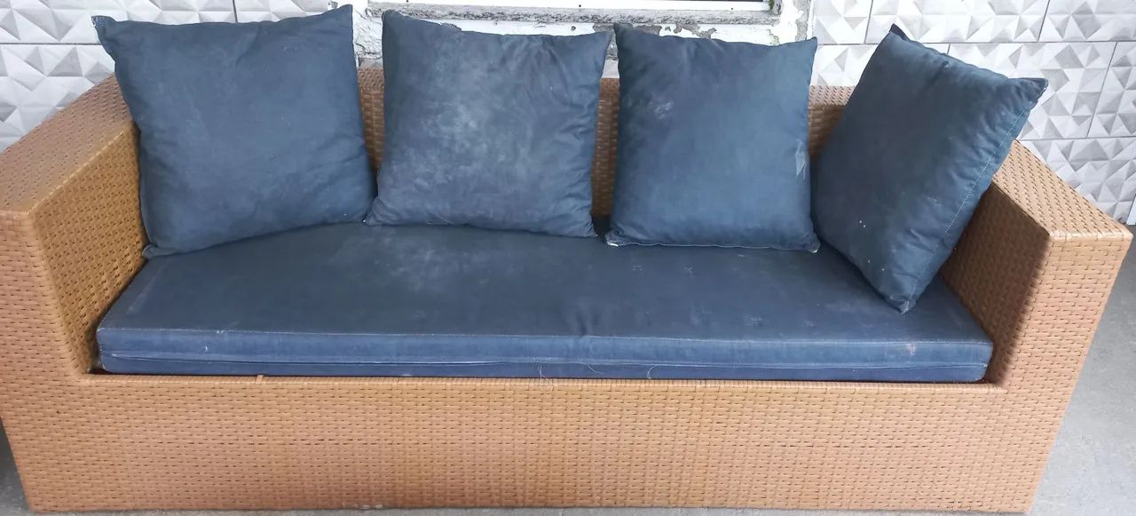 Conjunto Sofá Fibra Sintética + Poltrona + Mesa - Completo - Foto 2