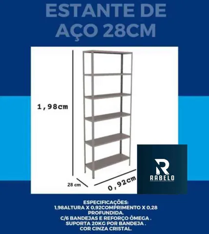 Estante de aço multiuso de 28cm com 6 bandejas em até 5 x sem juros
