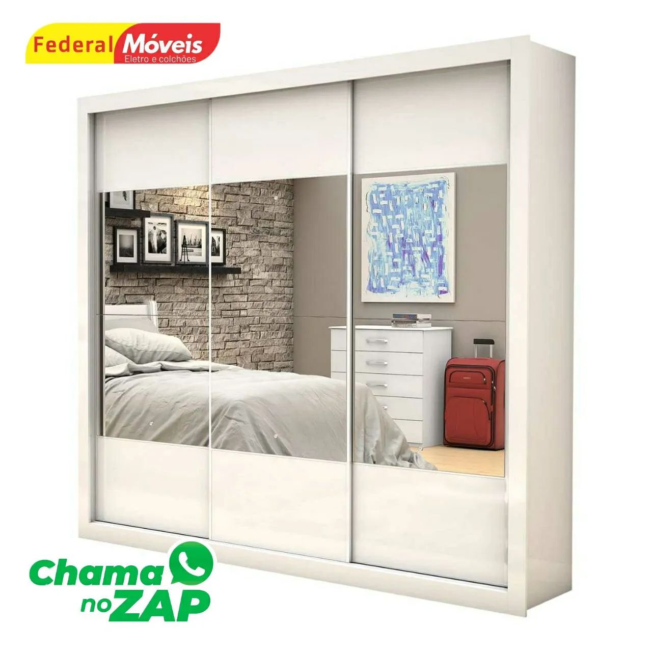 Guarda Roupa com 3 Portas de Correr e Espelho Novo Fazemos Entrega 