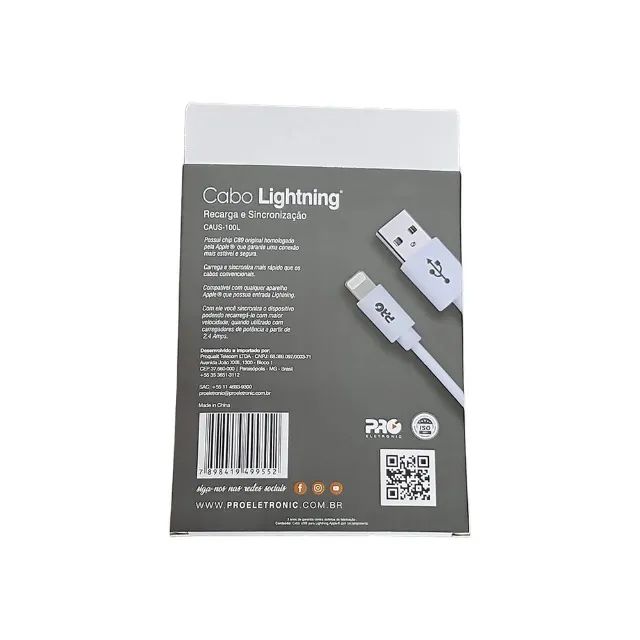 Cabo USB Lightning mfi C89 iPhone CAUS-100l Proeletronic - Foto 4