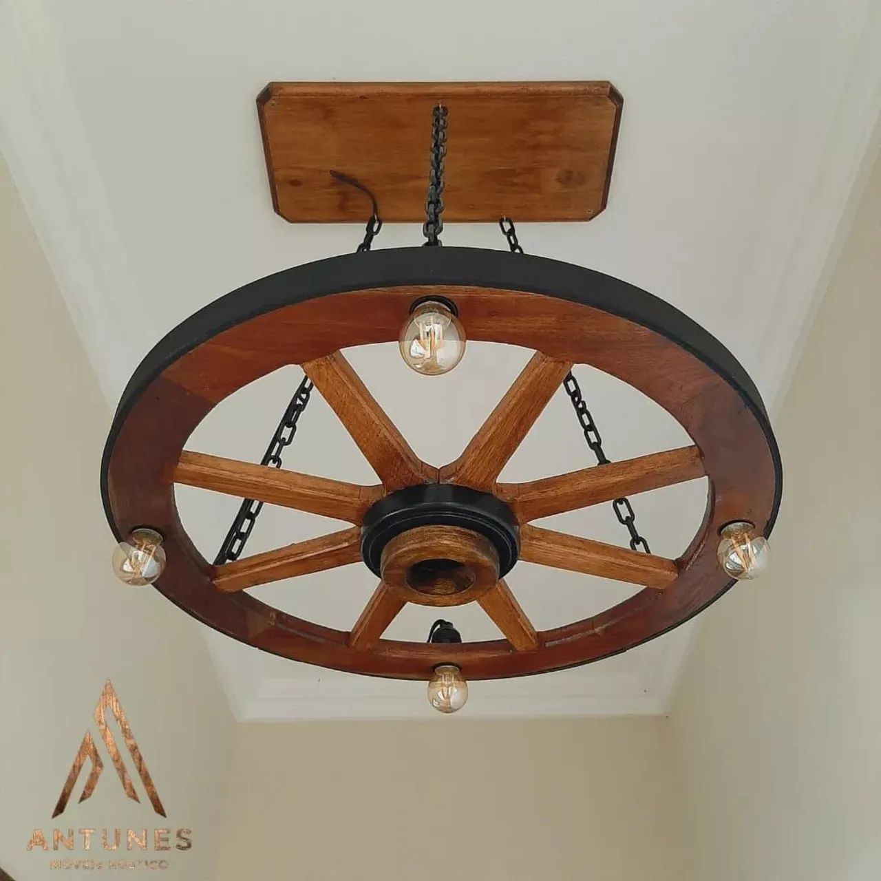 Lustre Roda de Carro de Madeira 60cm 4 bocal - Foto 5