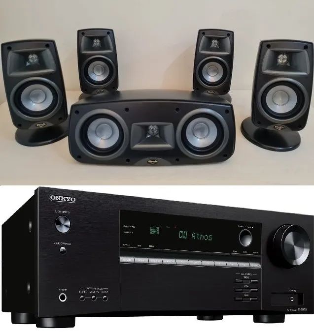 Receiver Onkyo TX-SR494 4K Atmos DTSX Bluetooth + 7 caixas de som