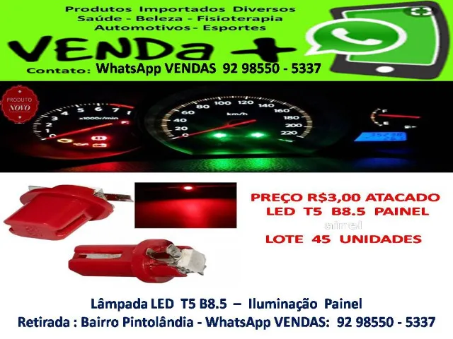 Lâmpada LED Vermelha - T5 B8.5 - Iluminação Painel - Lote 45 unidades
