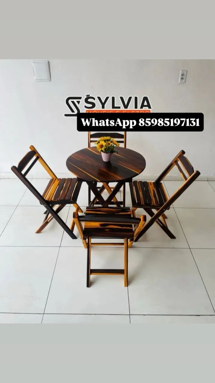 Conjunto de mesa e cadeiras dobráveis de madeira   - Foto 4