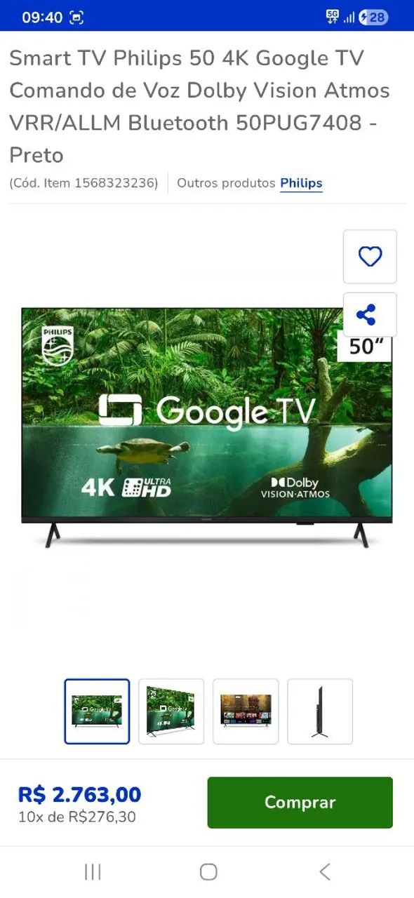 Tv fhilips 50 polegadas na cx zerada