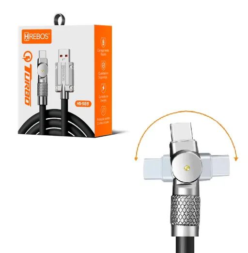 CABO IPHONE IPAD TIPO-C  X USB 1,00 METRO ULTRA RESISTENTE TURBO 180 GRAUS HREBOS HS