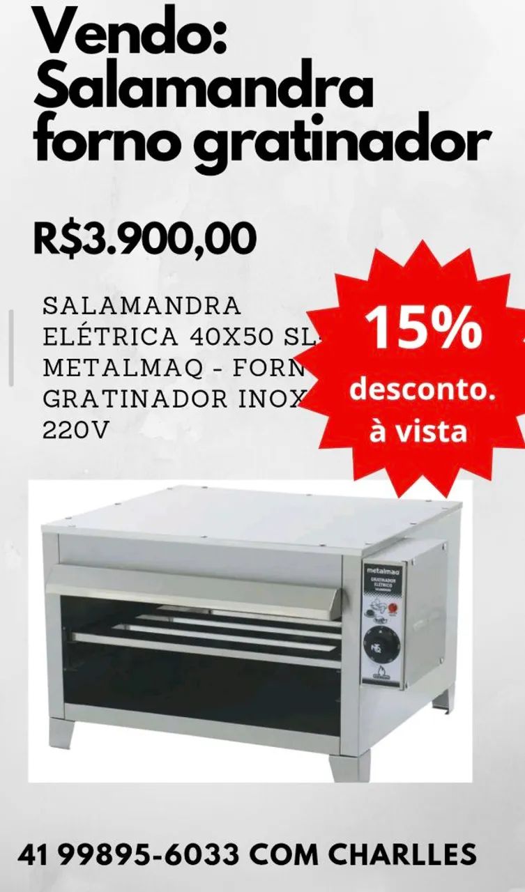 Salamandra Elétrica 40x50 SL Metalmaq - Forno Gratinador Inox 220V