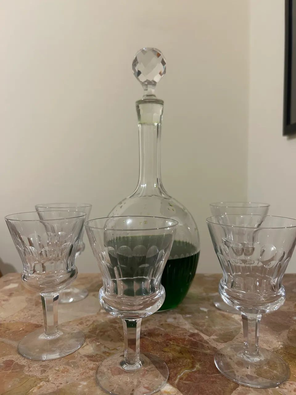 Garrafa com 5 copos cristal bacará 