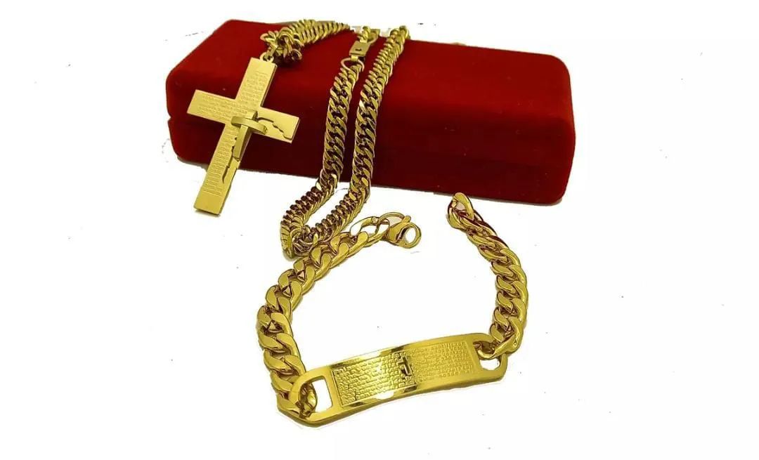 Kit Corrente e Pulseira moeda antiga cordao cor ouro
