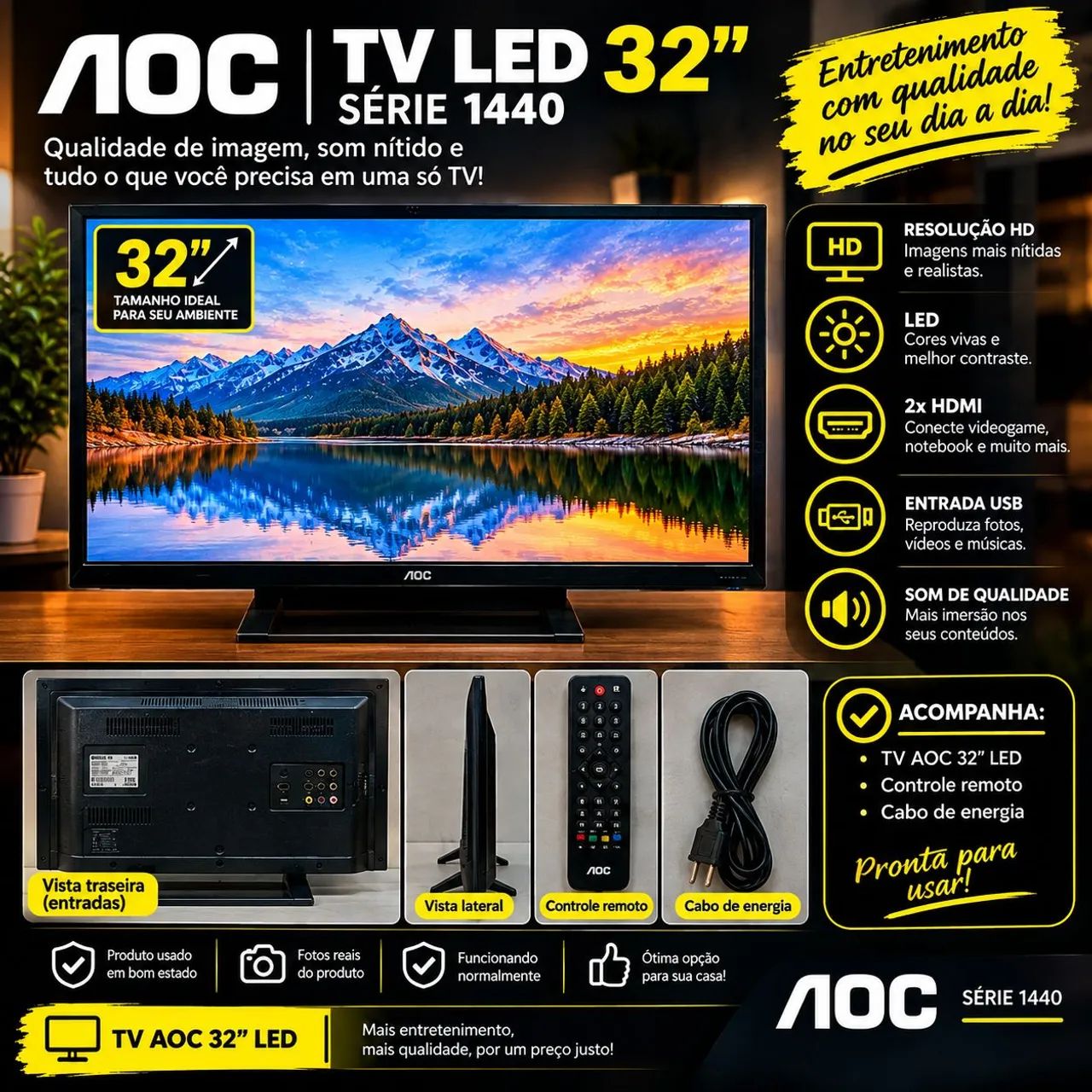 TV AOC 32? LED Série 1440 - Usada, Funcionando + Controle