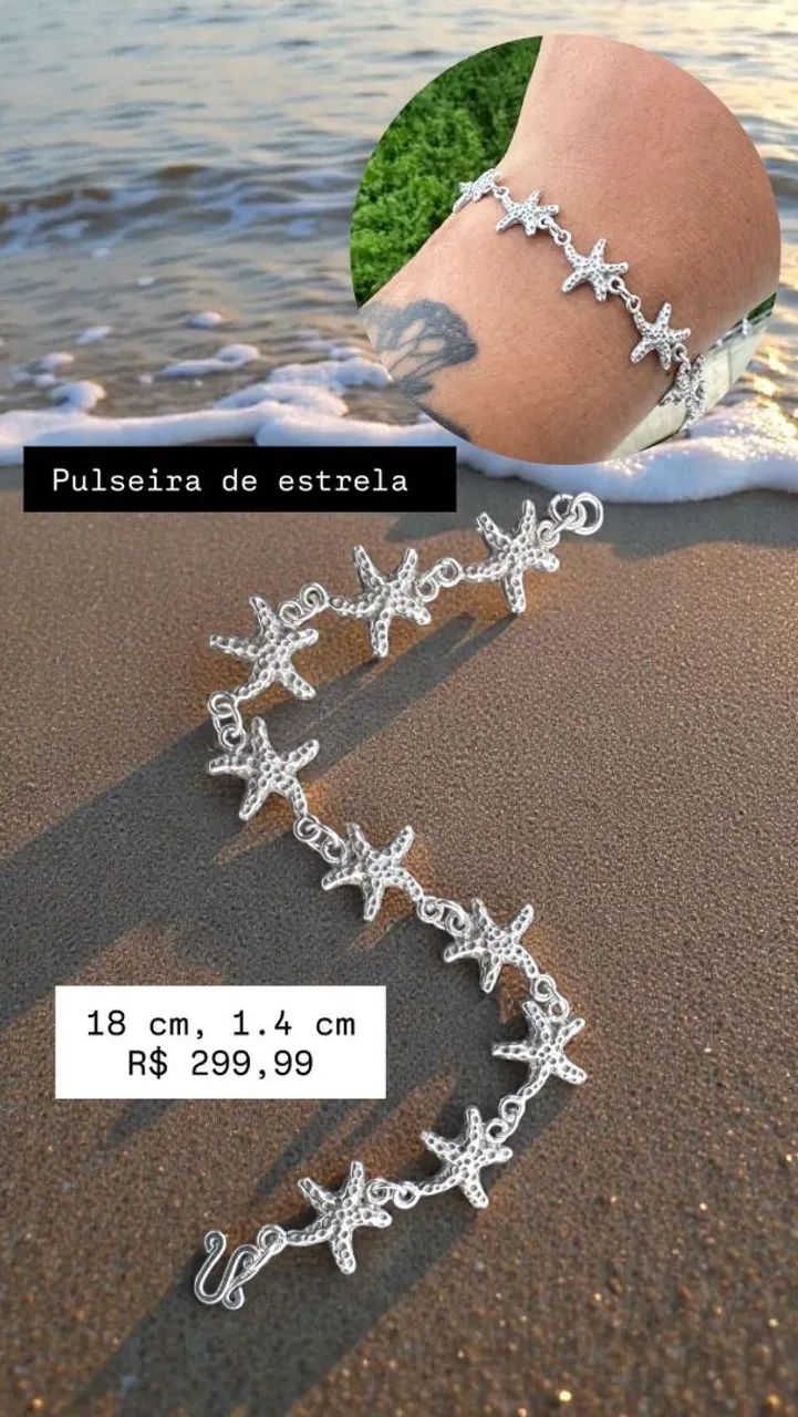 Pulseira de prata estrela do mar, pronta entrega