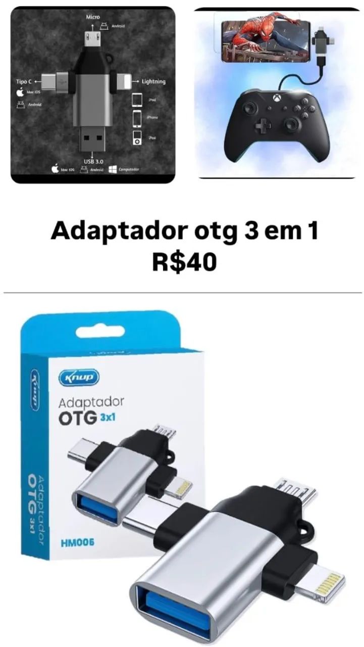 Cabos OTG TIPO C, LIGHTNING, V8, V3 NOVOS LEIAM A DESCRIÇÃO  - Foto 2