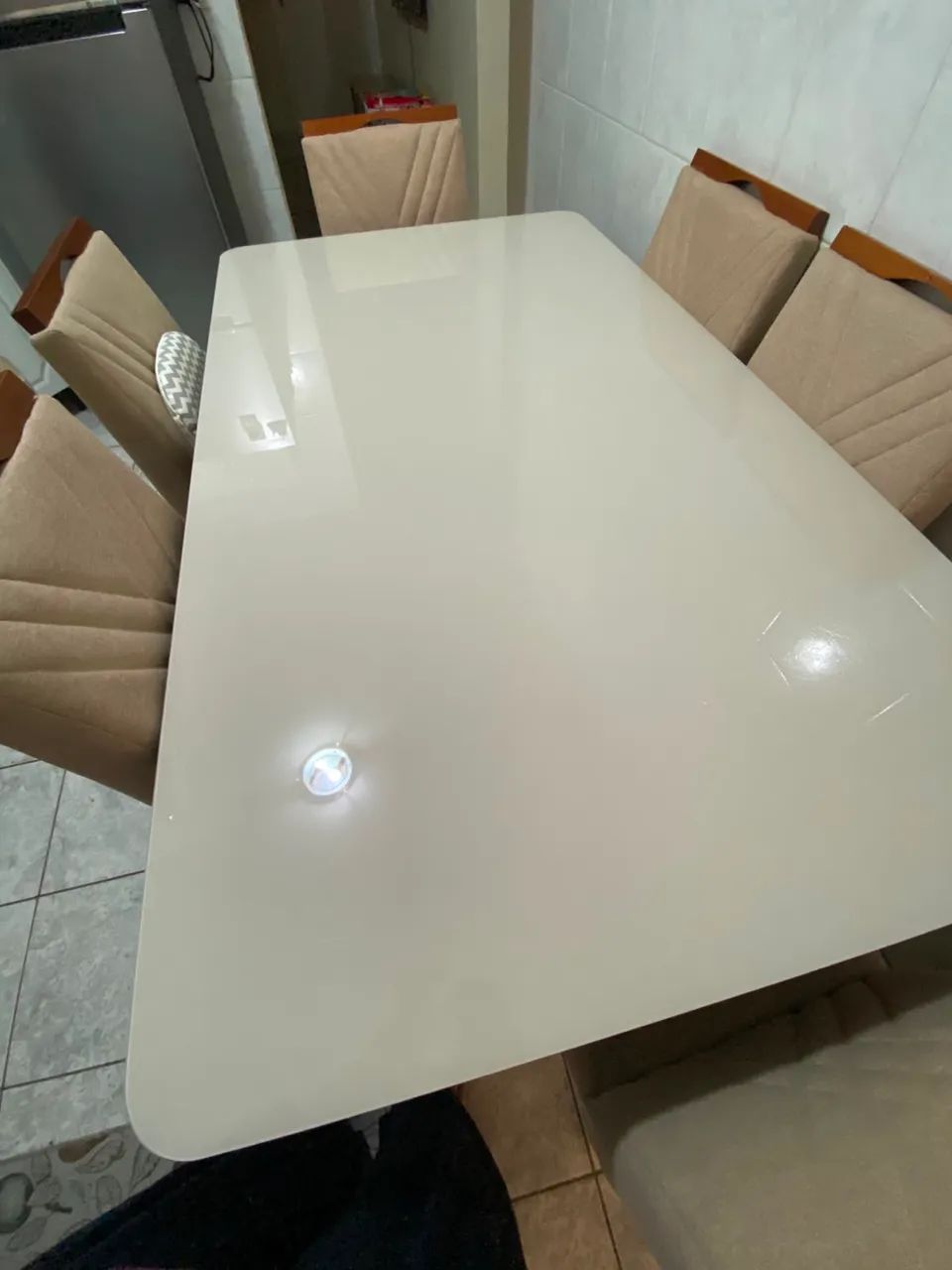 Mesa de Jantar 6 Lugares tampo de vidro