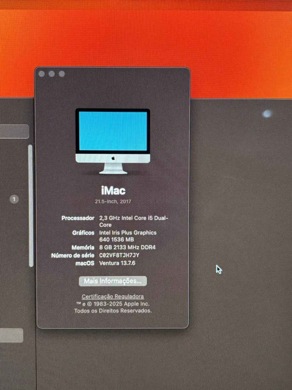 iMac 21.5? 2017 i5 8GB SSD macOS Ventura ? Excelente Estado
