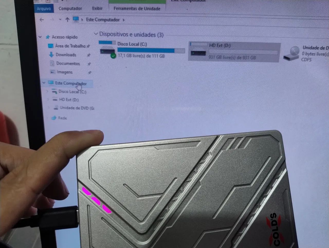 HD Externo 1TB case led RGB
