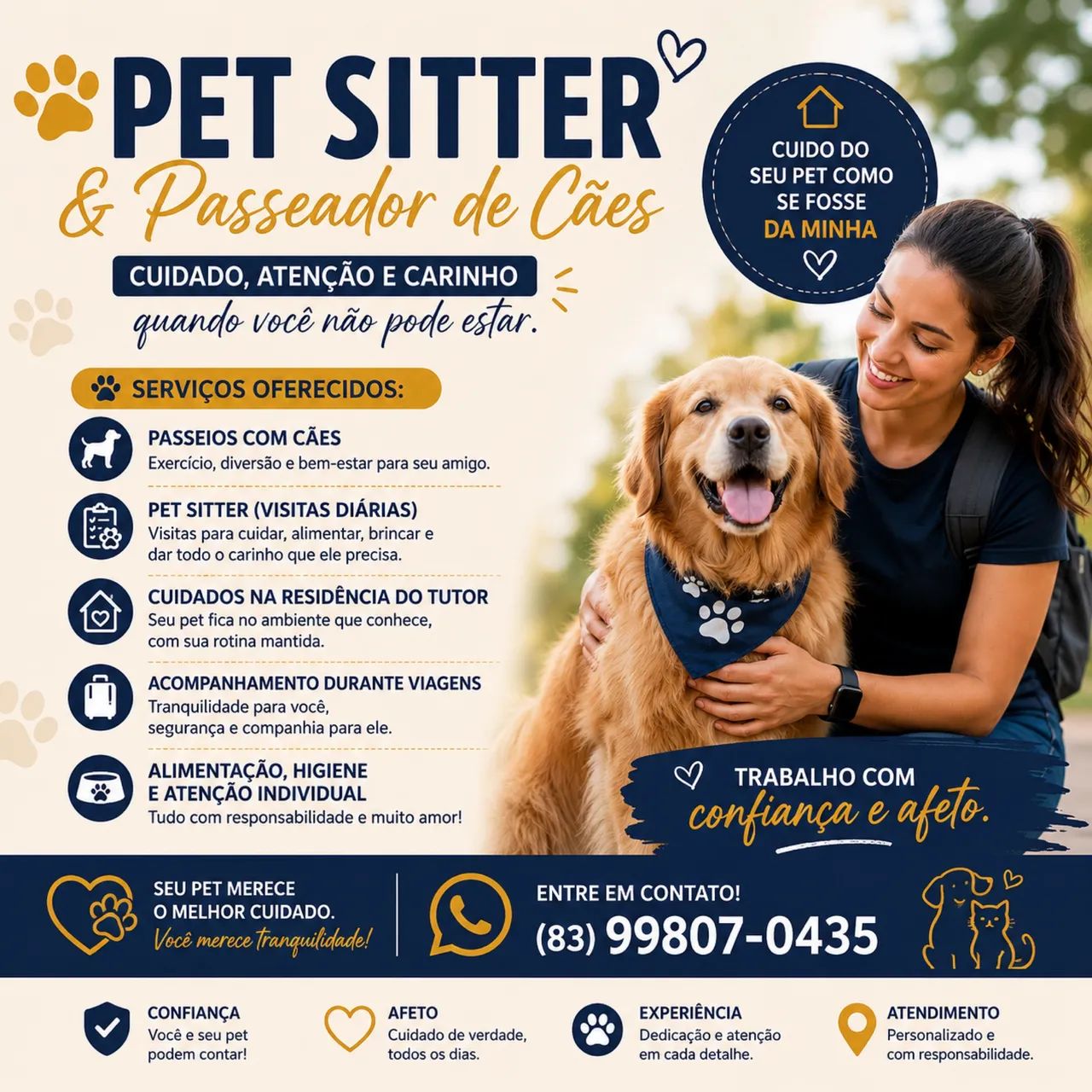 Pet sitter cuidador e passeador de cães e gatos
