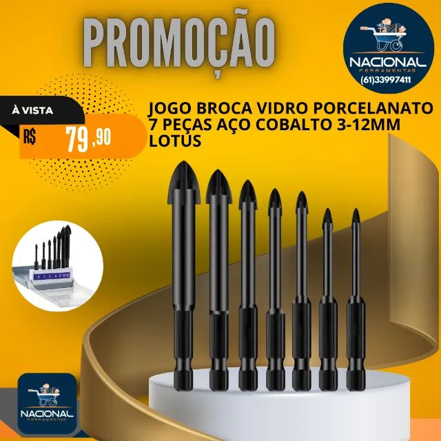 Jogo Broca Vidro Porcelanato 7 Peças Aço Cobalto Lotus 3-12mm