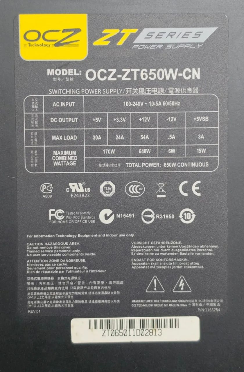 Fonte 650w OCZ ZT Full Modular