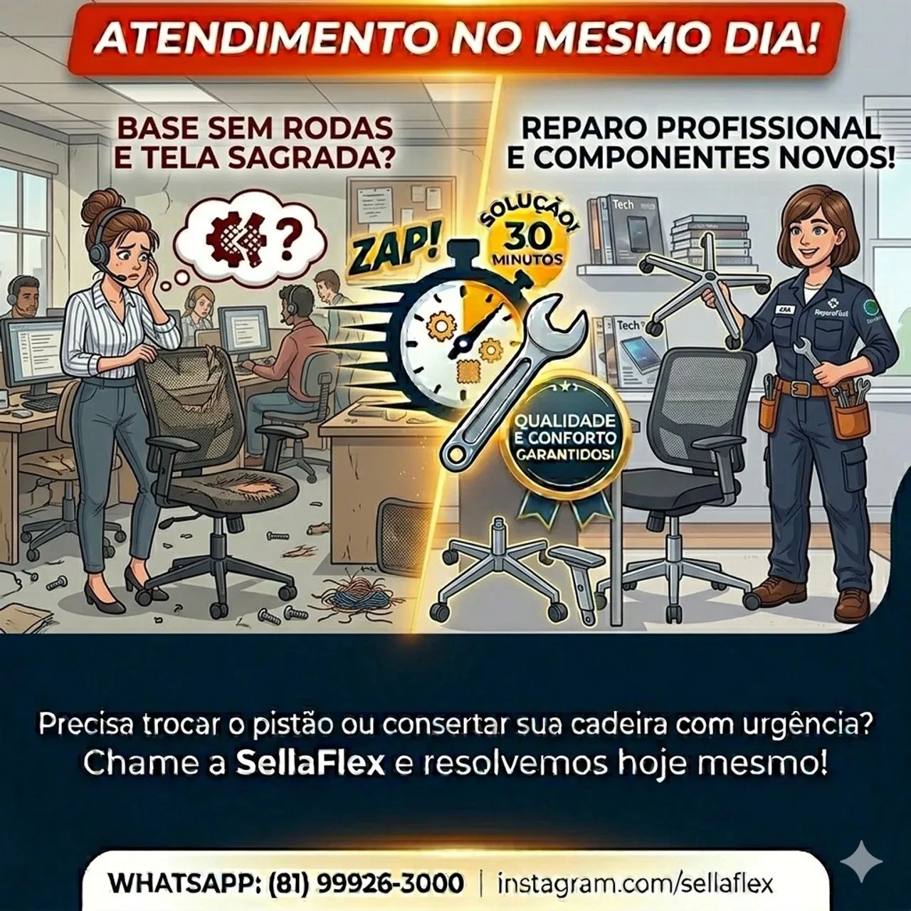 Cadeira com a tela rasgada - Vamos até você 