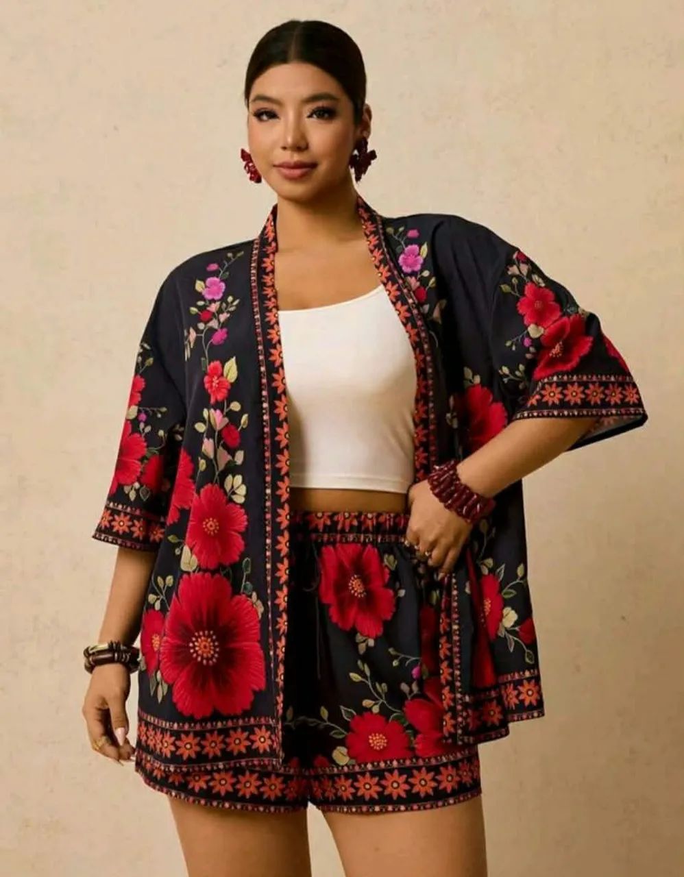 Conjunto Kimono e Short 2xl Flores - Foto 3