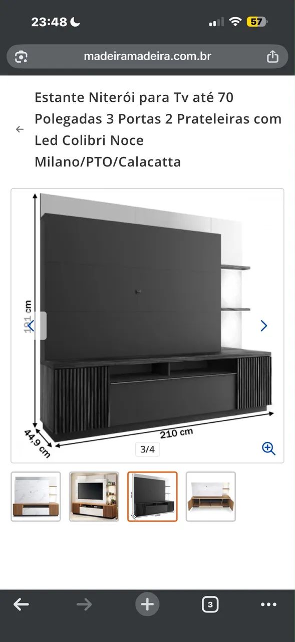 Estante Niterói para Tv até 70 Polegadas 3 Portas 2 Prateleiras com Led  - Foto 5