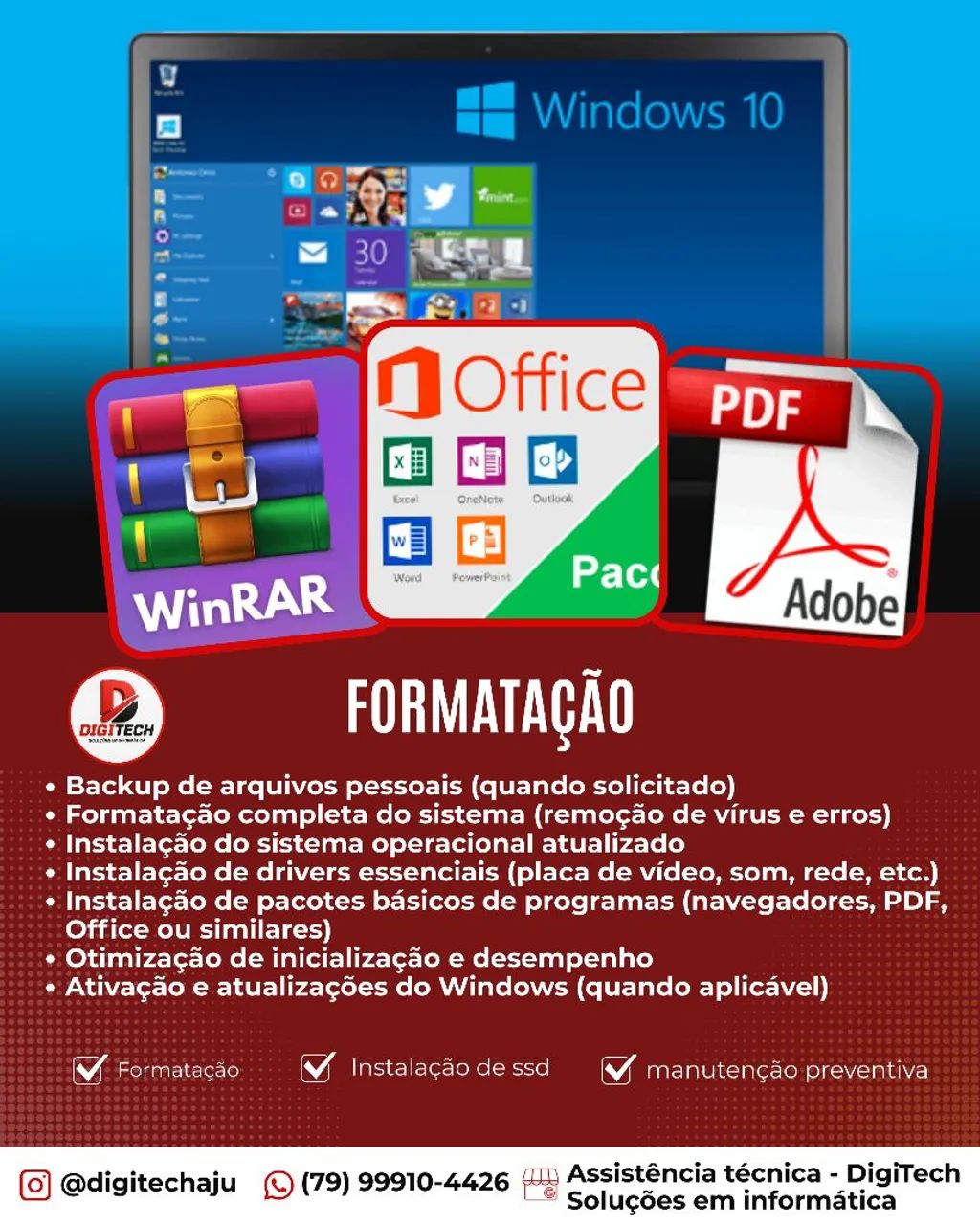 Formatação e instalação de programas a domicílio.