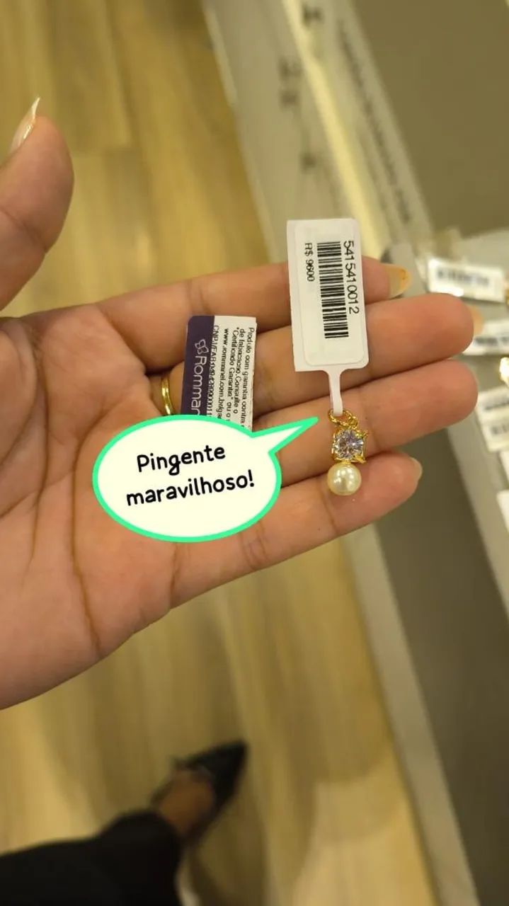 Corrente elo cadeado + pingente com zirconia e pérola sintética rommanel  - Foto 3