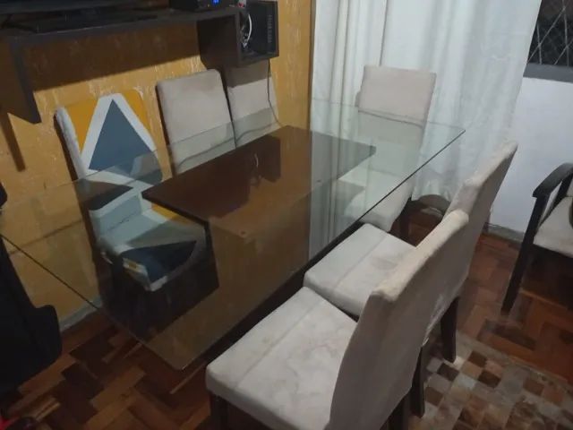 Mesa De Jantar Classic Tampo De Vidro 6 Cadeiras