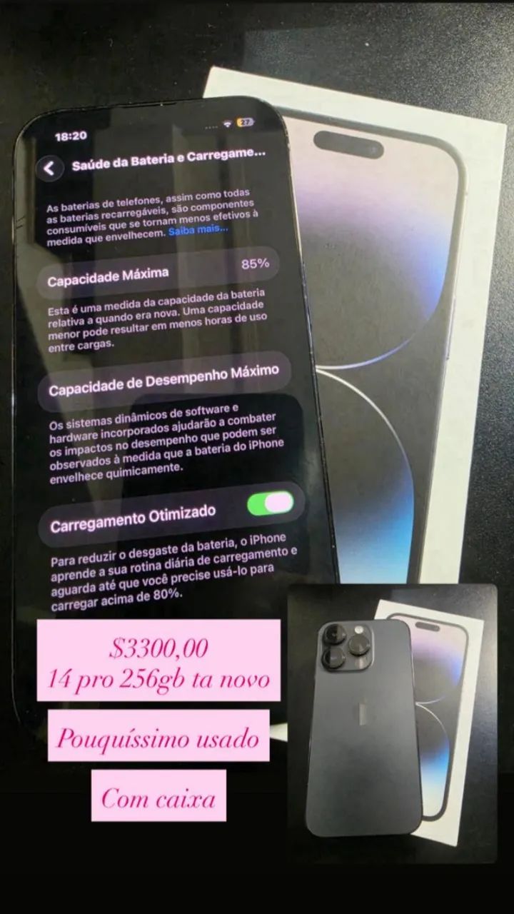 iPhone 14 Pro 256GB Space Black - bateria 85% com caixa - Foto 4