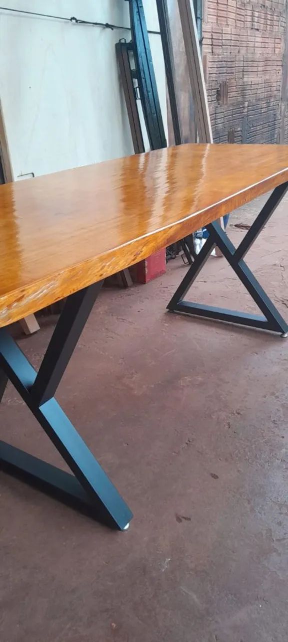Mesa madeira maciça tipo industrial  - Foto 2