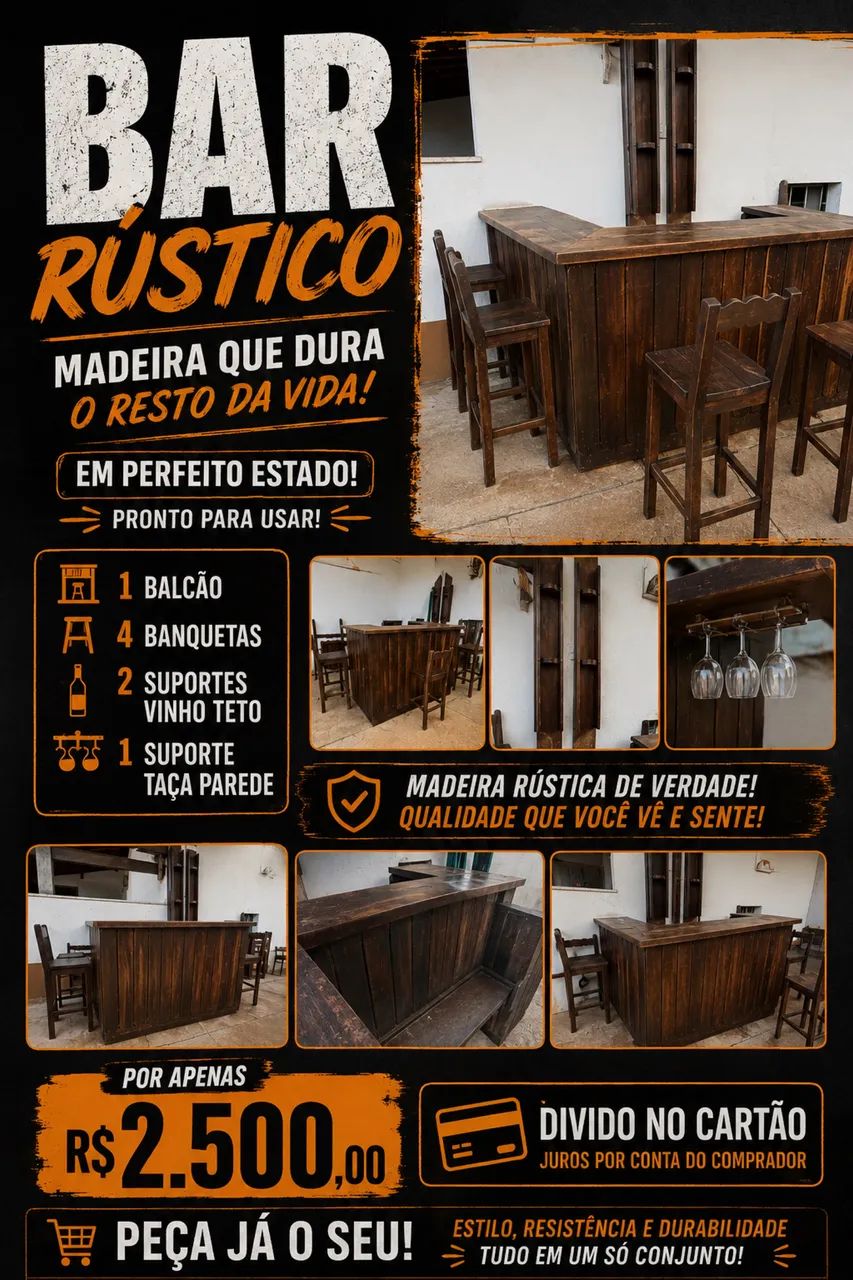 BAR EM MADEIRA RÚSTICA