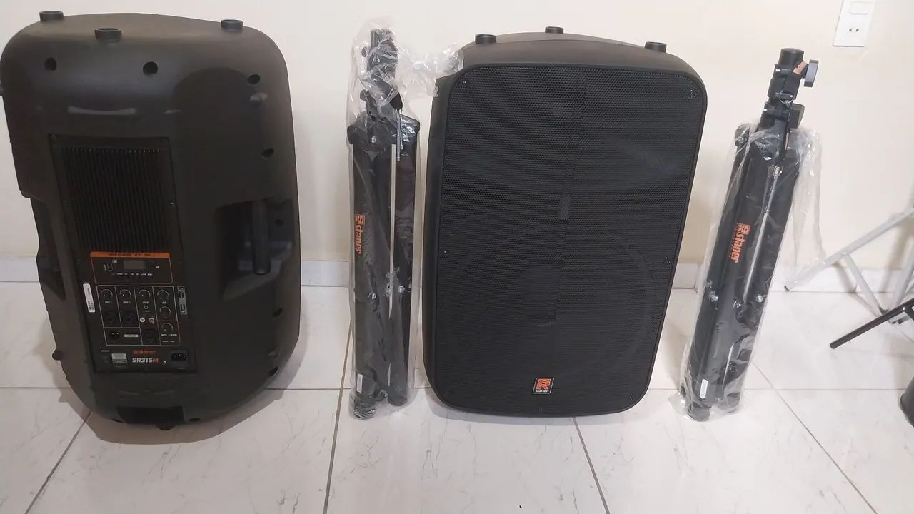 02 Caixas De Som Staner Sr315m Bluetooth Usb + 02 Tripés - Foto 2