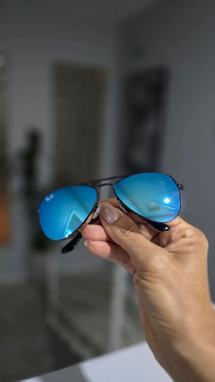 ÓCULOS RAYBAN ESPELHADO AVIADOR AZUL INFANTIL - Foto 3