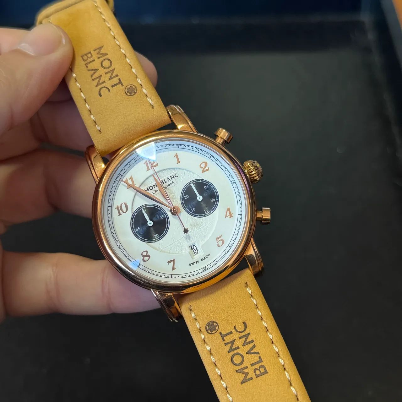 Relógio Montblanc Couro Caramelo - Dourado - Quartzo - Prem AAA+ - Todo funcional 