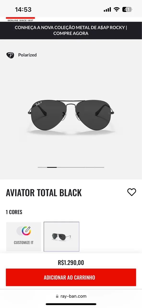  Ray-Ban Aviator black original  - Foto 5