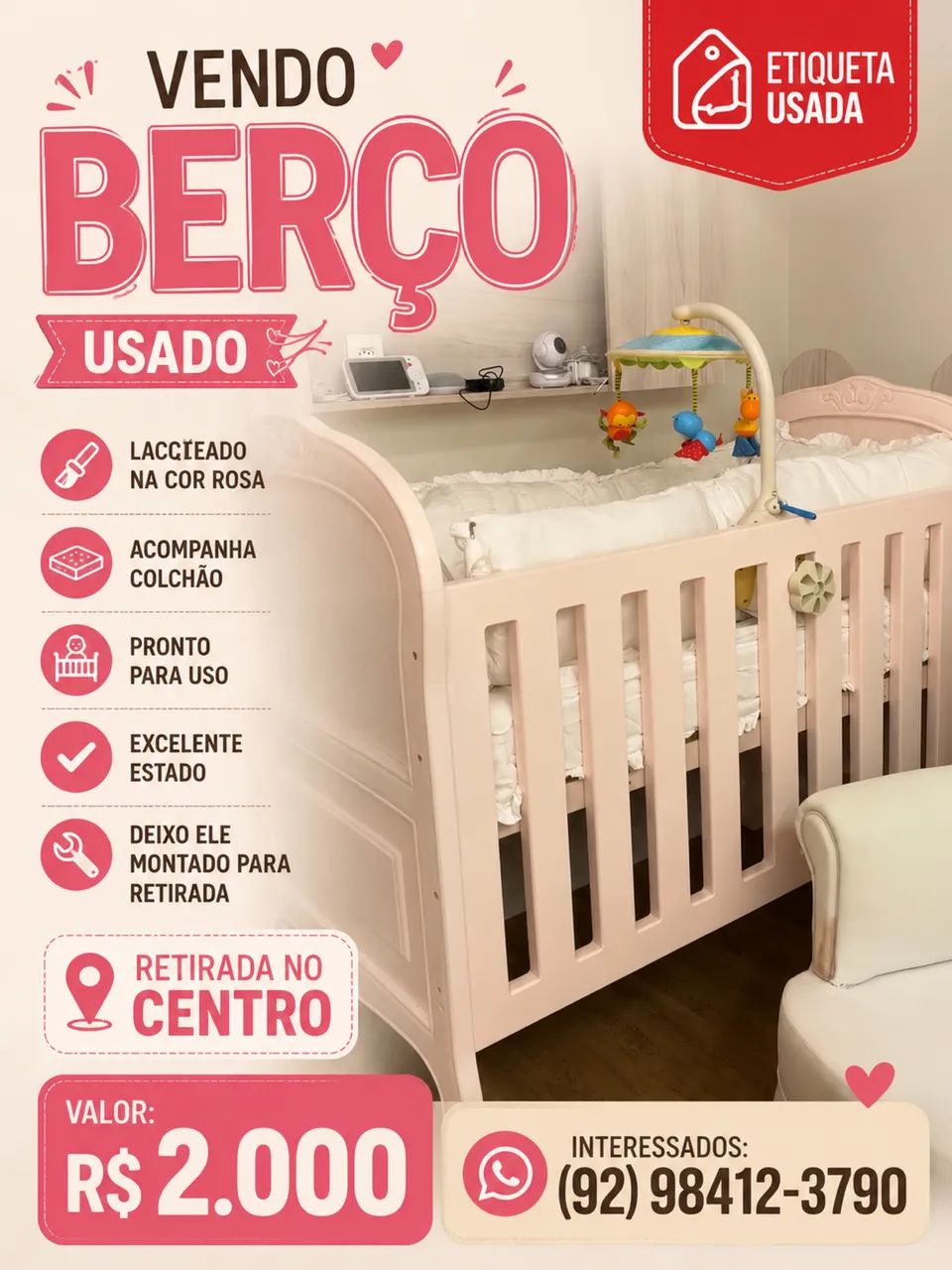 Berço para bebê dormir confortável - madeira BOA - Foto 2