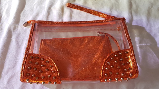 Bolsas - Conjunto de bolsas em plástico transparente / laranja