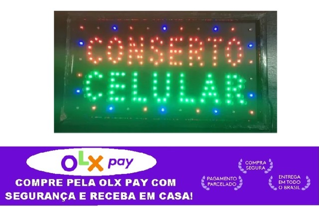 Placa de Led Conserto Celular Letreiro Luminoso Led Piscando Tecnicos Celular 50x25cm 110v
