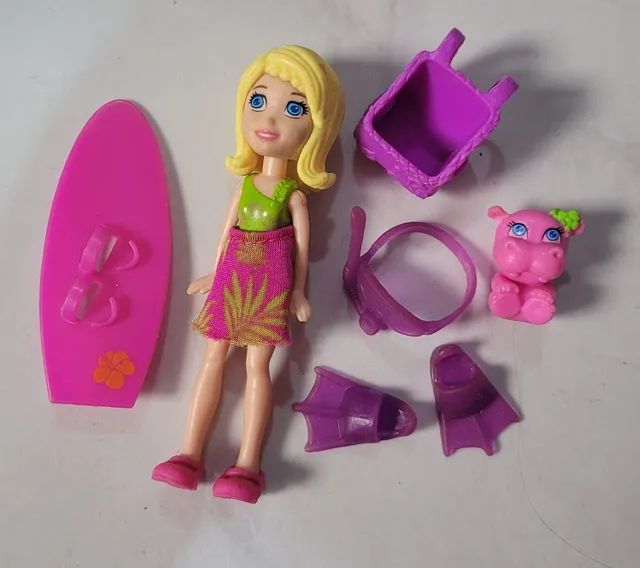 02 Bonecas Polly Pocket (2001) com carro roxo e acessór